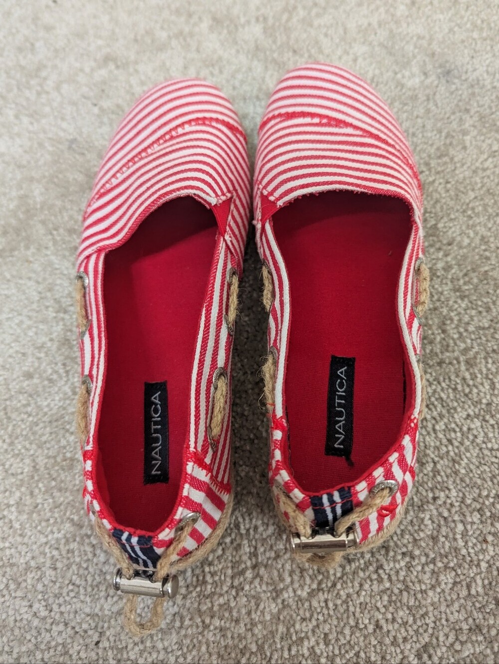 Nautica Rudder Striped Espadrilles Canvas Slip On Flats Nautical Red White 7